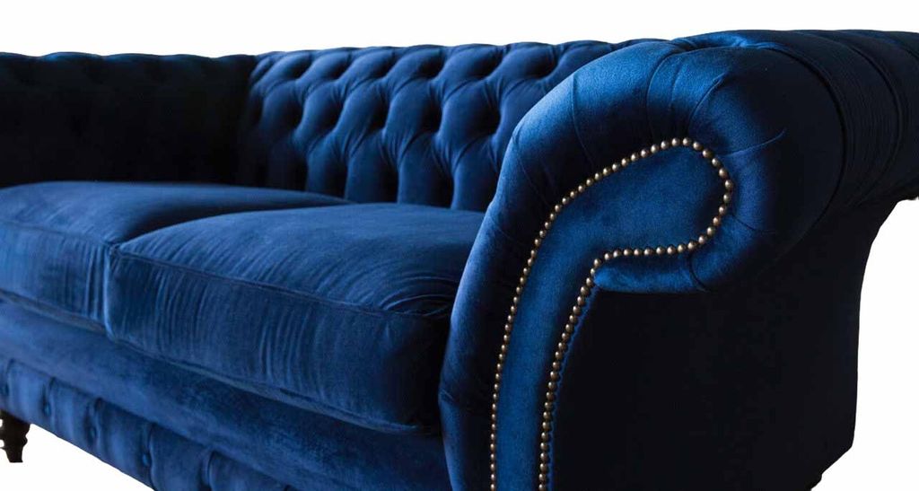 Chesterfield Büro Sitzmöbel Einrichtung Sofa Couch 2 Sitz Textil Blaue