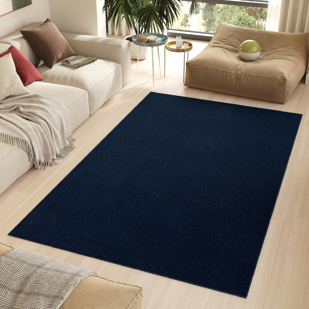 Tapiso Teppich NIZZA Melange Dunkelblau Einfarbig 140 x 200 cm