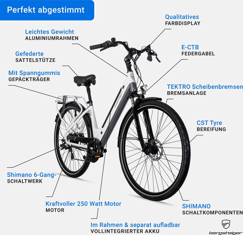 Bergsteiger Hampton 28 Zoll City E-Bike mit 250 Watt Motor, Produktbild 9