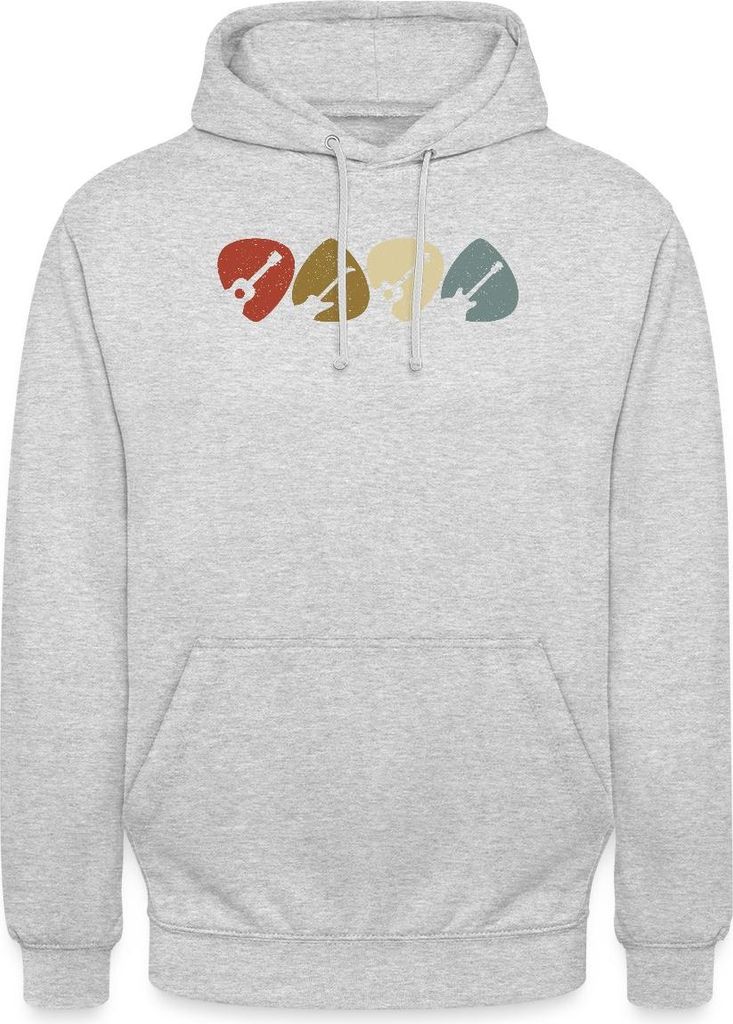 Spreadshirt Plektrum Retro Musik Motiv Uni Hoodie, L, Hellgrau meliert
