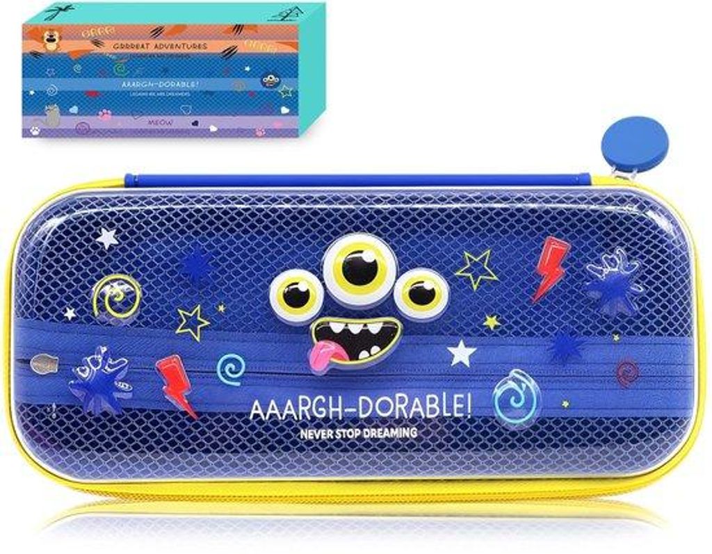 Kleiner Pencilcase mit 2 Fächern und Kugelschreiberhalter, Gasfuge im Inneren, Reißverschluss, für Schüler und Büro, 23 x 11 x 5 cm, blau