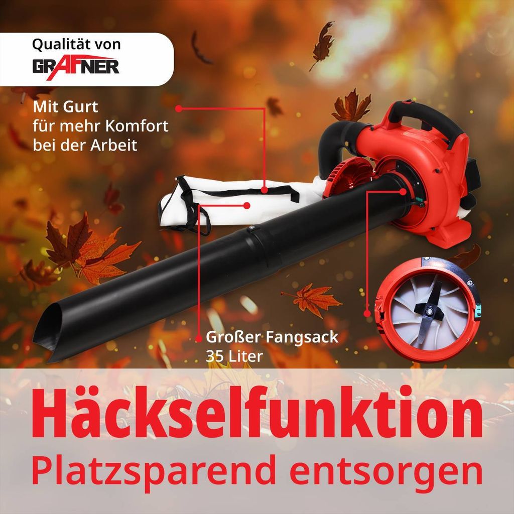 Grafner 3in1 Benzin Laubsauger & Gebläse mit Häcksler 35L Produktbild 3