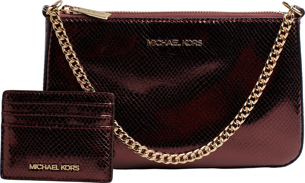 Michael Kors Jet Set Travel Medium Sac à Main Zippé Bordeaux avec Porte-Clés