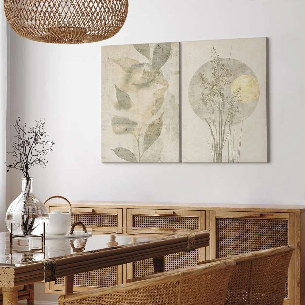 murando - Set di quadri Handart Piante e Luna Stampa d'arte su tela 120x90cm 2 pezzi ciascuno 60x90cm Collage 2er quadri d'arte come dipinto a mano grande arte da parete XXL - Boho Chic Art Picture a-H-10150-b-a - 6