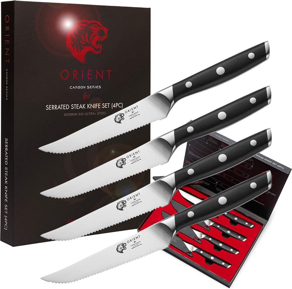 Steakmesser-Set von Orient, Origin-Serie, 4-teilig, aus deutschem X50 Ultra+ Edelstahl, Schwarz