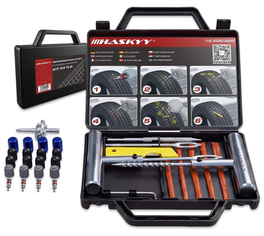 HASKYY Reifenreparatur Set 53 tlg Flickzeug Pannenset für Produktbild 