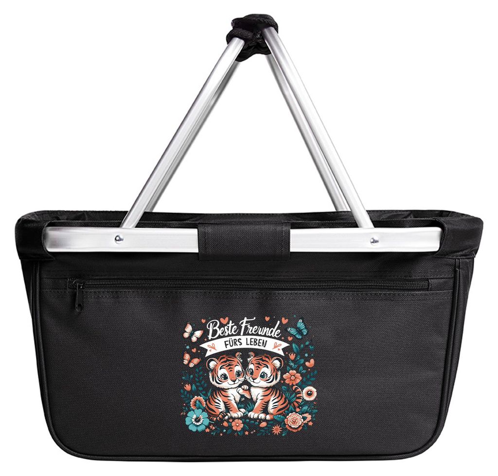 Huuraa Einkaufskorb Beste Freunde Tiger 20 Liter Black faltbarer Tragekorb Geschenkidee