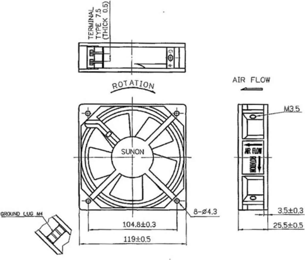 Ventilateur de refroidissement 230 Vac 120 mm pour serveur et machine
