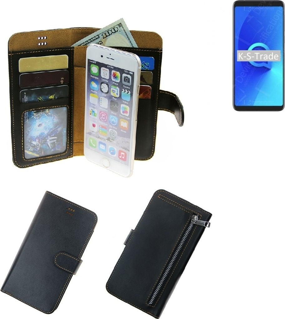 K-S-Trade Schutz Hülle kompatibel mit Alcatel 3V (2019) Klapphülle Case Phone cover Slim Handytasche Handy Hülle schwarz aus Kunstleder (1 Stk)
