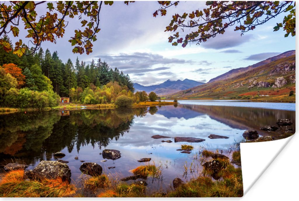 MuchoWow Poster Herbstfarben am See in Snowdonia 120x80 cm - Bilder