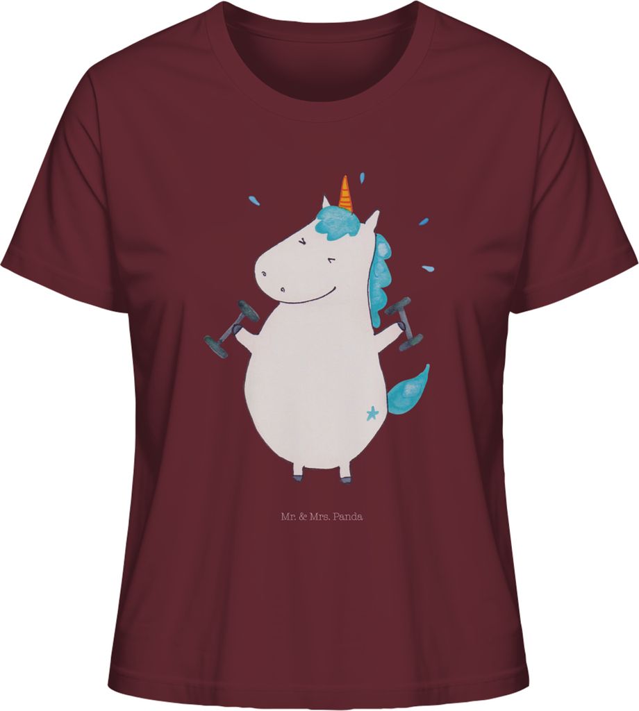 Mr. & Mrs. Panda Basic Shirt Damen Einhorn Fitness Größe M - Burgundy - Geschenk, T-Shirt, Baumwoll, Gym, Sport, Abnehmen, Kurzarmshirt, Sixpack,...