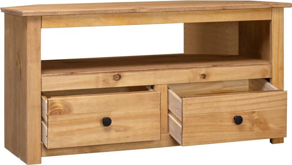Support TV d'angle 93 cm en bois véritable Panama robuste et durable - 11