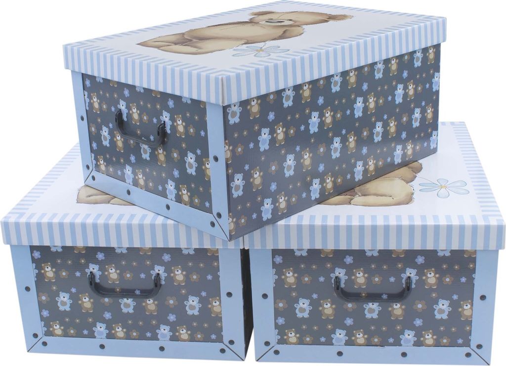 Storage Box 51x37x24 - 3er Set - Teddy in blau Produktbild 