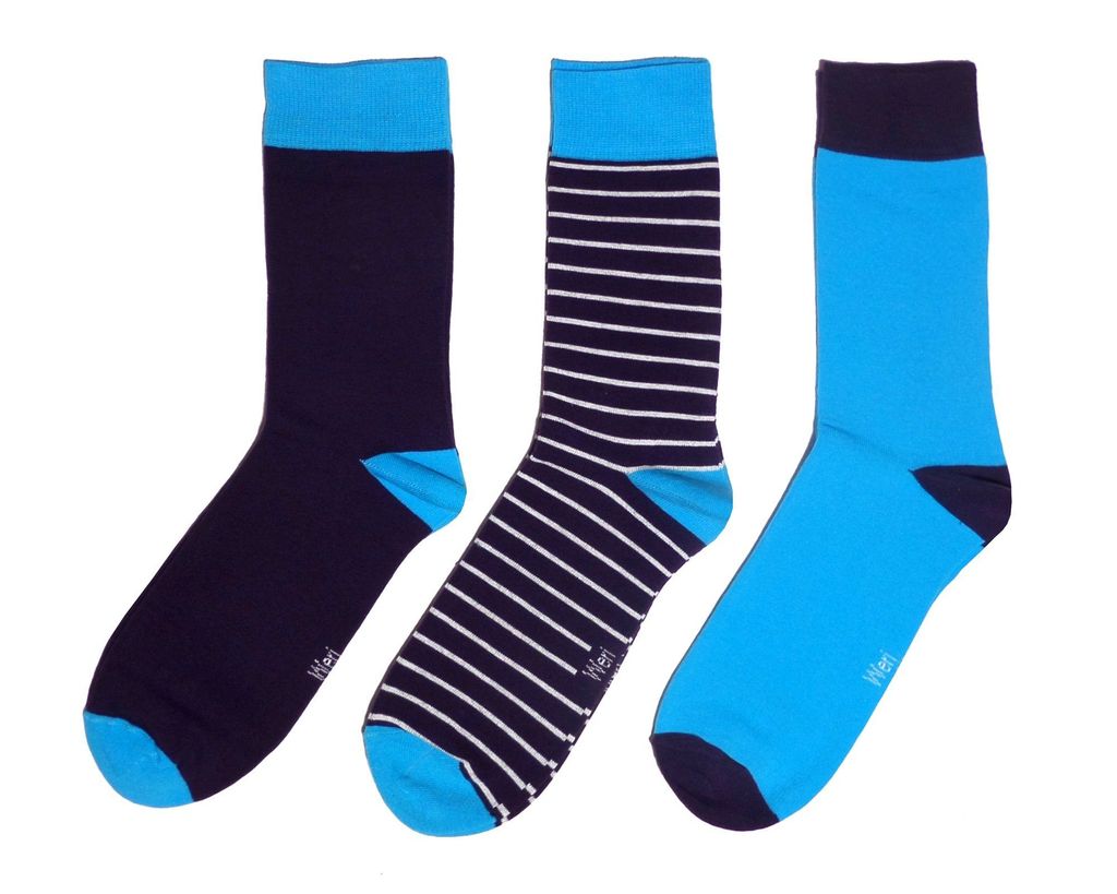 Herren Basic Socken 3-er Pack aus Baumwolle Modern Laguna und Aubergine Größe 47-48