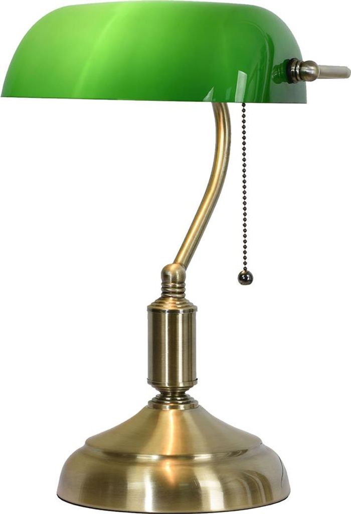 Clayre & Eef Schreibtischlampe Bankerslampe 27x17x41 cm Grün Goldfarbig Metall