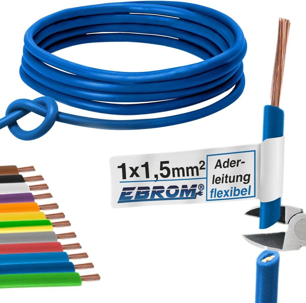 100 Meter H07V-K 1,5 mm² 1x1,5 mm² (mm2) - Aderleitung flexibel mehrdrähtig - 100m - grün - weiß - gelb - braun - hellblau - dunkelblau - grü...