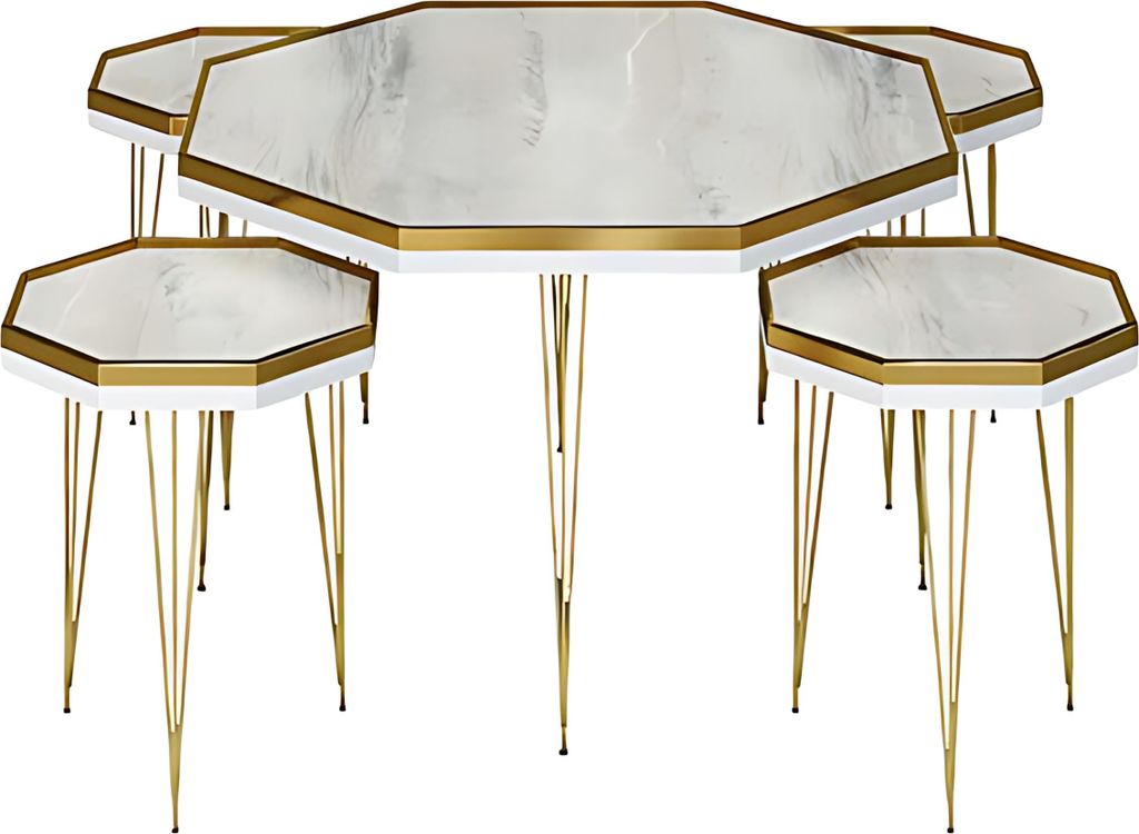 Elegantes weißes Wohnzimmer-Set aus MDF und Edelstahl