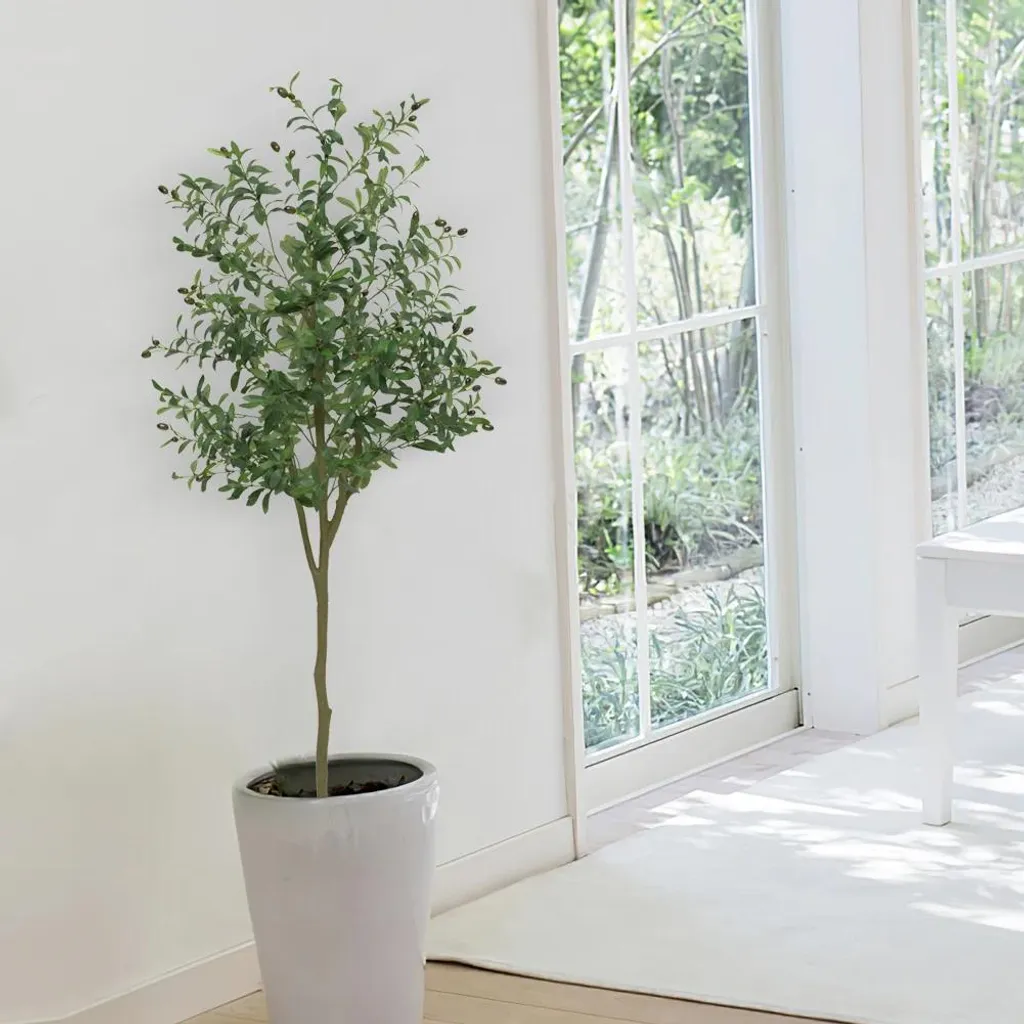 Décoration Jardin Olivier Artificiel avec Pot Blanc Résistant UV - 11
