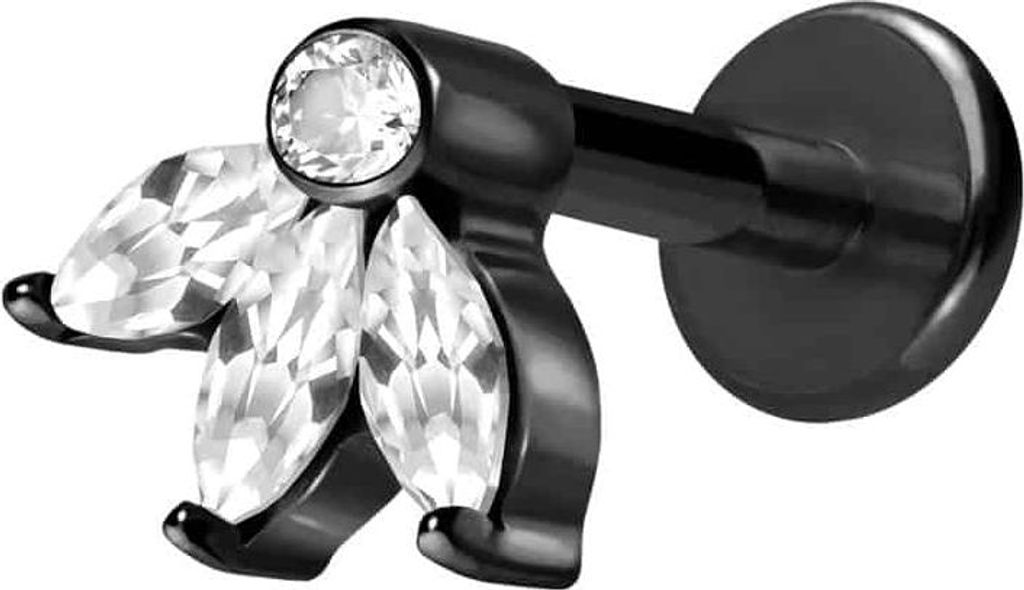 Ohrpiercing, Nasenpiercing Titan Labret mit Innengewinde LOTUSBLÜTE Schwarz Stablänge: 7mm | Stabstärke: 1,6mm