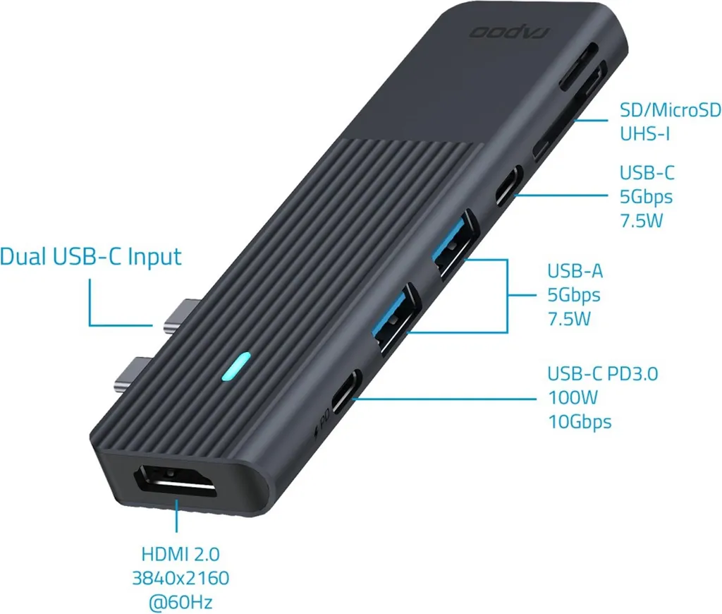 Rapoo Adaptateur Multiport USB-C 7-en-2 Gris Sidéral pour MacBook Pro - 9