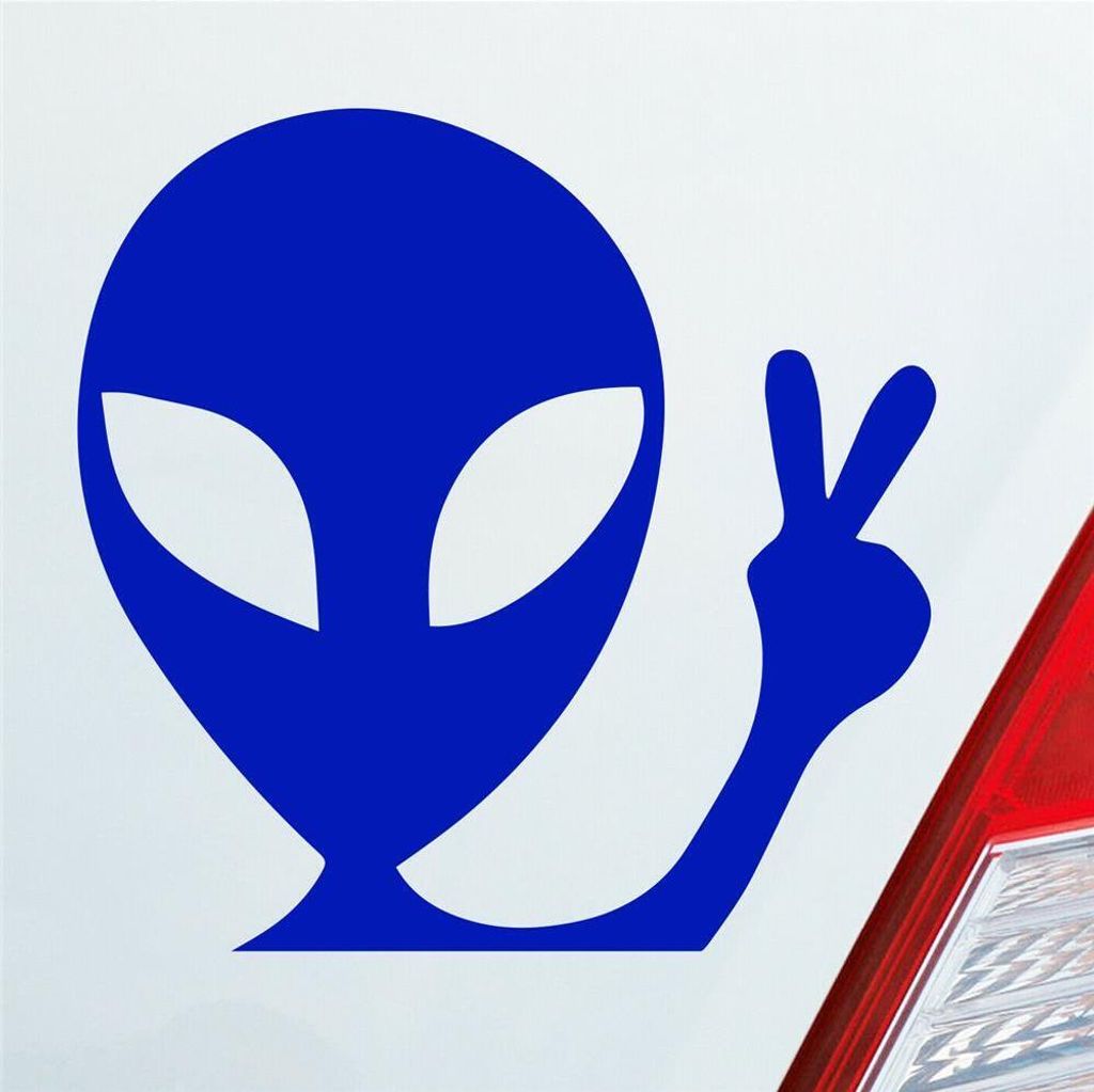 Auto Aufkleber Alien Außerirdischer Peace Winken Tuning 10x10 cm Dunkelblau Sticker Heckscheibenaufkleber