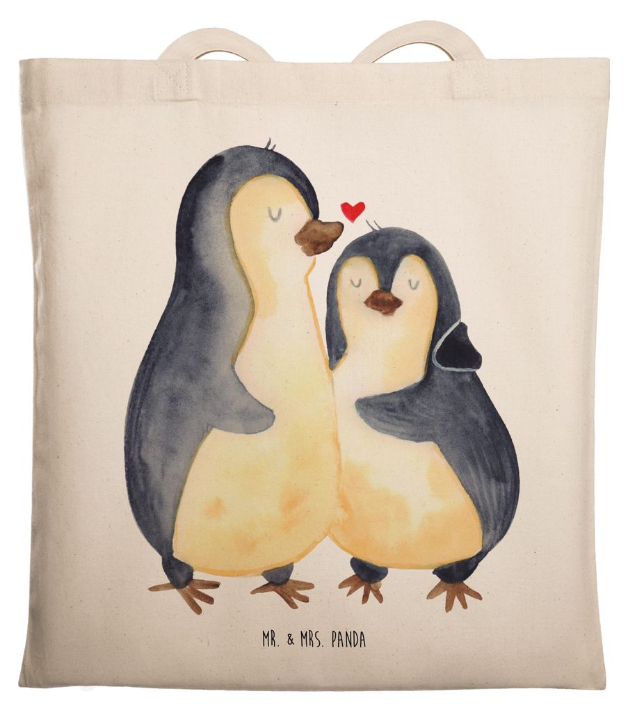 Mr. & Mrs. Panda Tote Bag Pinguine Einschlafen - Transparent - Geschenk, Freund, Valentinstag, Tragetasche, für Freundin, totebag, Uni Tasche, Lap...