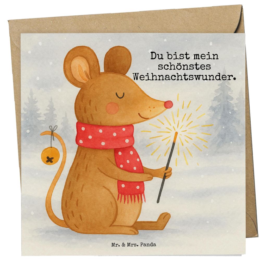 Mr. & Mrs. Panda Klappkarte Maus Weihnachten Design - Weiß - Geschenk, faltkarte, doppelkarte, Mäuschen, Grußkarte, Frohe, Weihnachtsmotiv, anla...