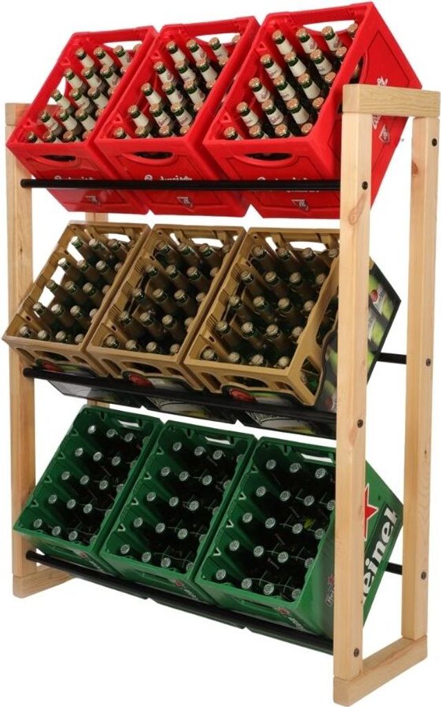 Getränkekistenregal HARZ | HxBxT 137x112x35cm | 9 Kisten auf 3 Ebenen | Massives Kiefernholz | Natur