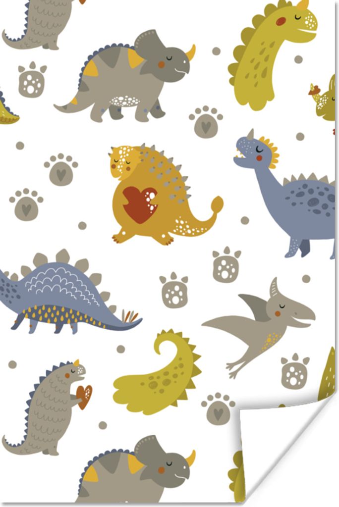 MuchoWow Poster Dinosaurier - Kinder - Design - Jungen - Mädchen - Kinder 40x60 cm - Plakate für die Wand - Poster Babyzimmer