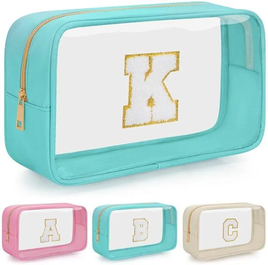 Trousse de maquillage verte en PVC imperméable avec fermeture zip