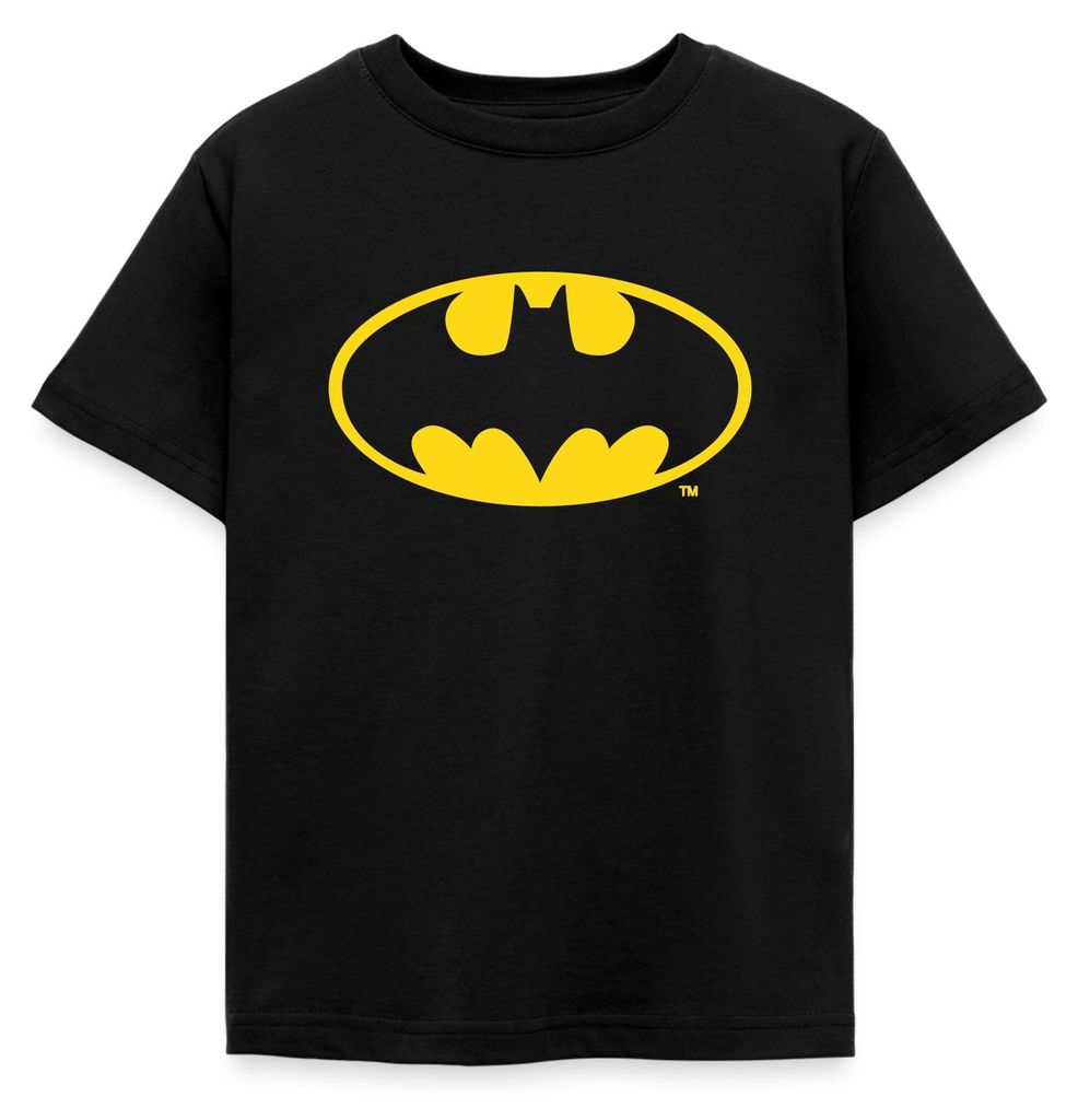 Spreadshirt DC Comics Batman Logo Gold Karneval Kinder T-Shirt, 110/116 (5-6 Jahre), Schwarz