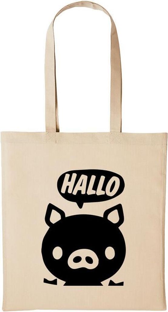 Huuraa Baumwollbeutel Hallo Schwein Geschenk Einkaufstasche Natural 10 Liter Baumwolle Hallo Schwein Accessoire