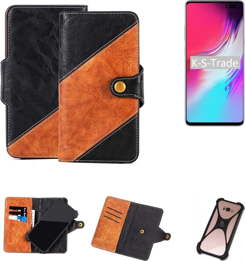 K-S-Trade Handyhülle Schutzhülle Bookstyle Case Wallet-Case kompatibel mit Samsung Galaxy S10 Handy Cover Bumper Klapphülle schwarz hellbraun 1x