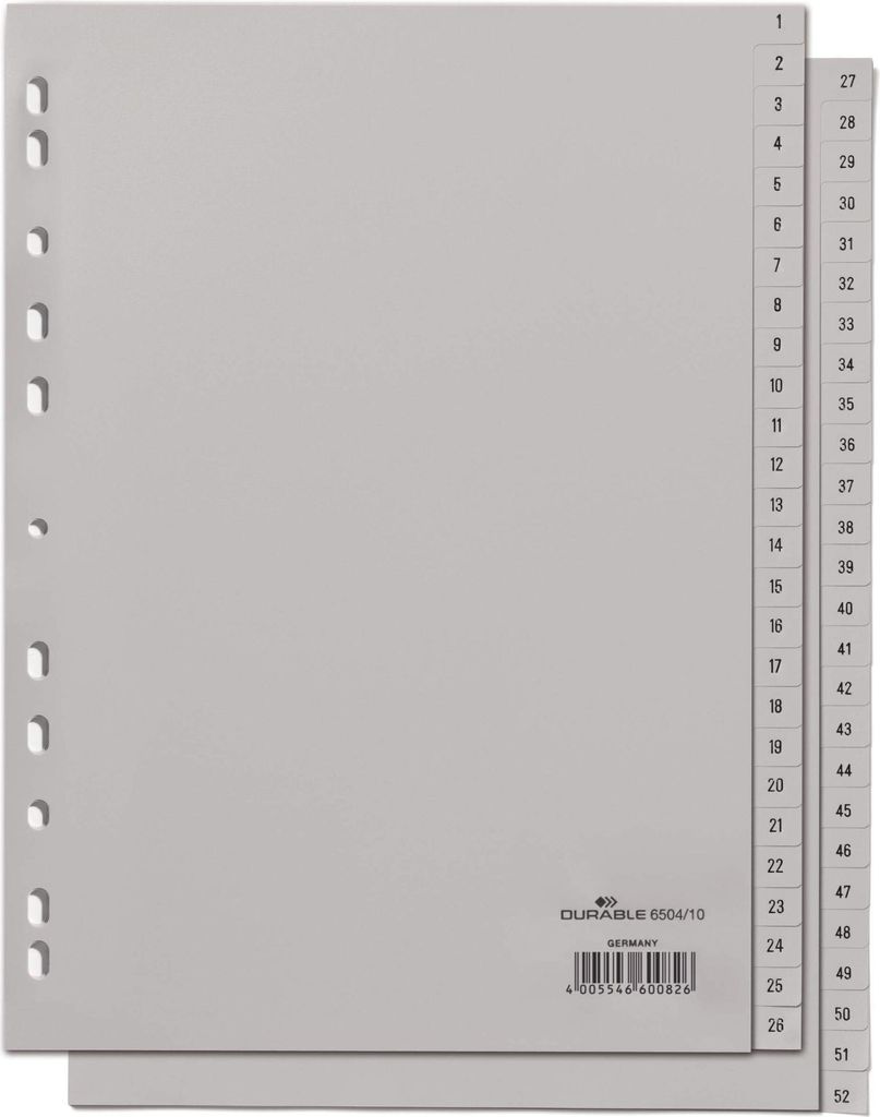 DURABLE Zahlenregister A4 gepr Taben 1-52 PP volldeck. grau