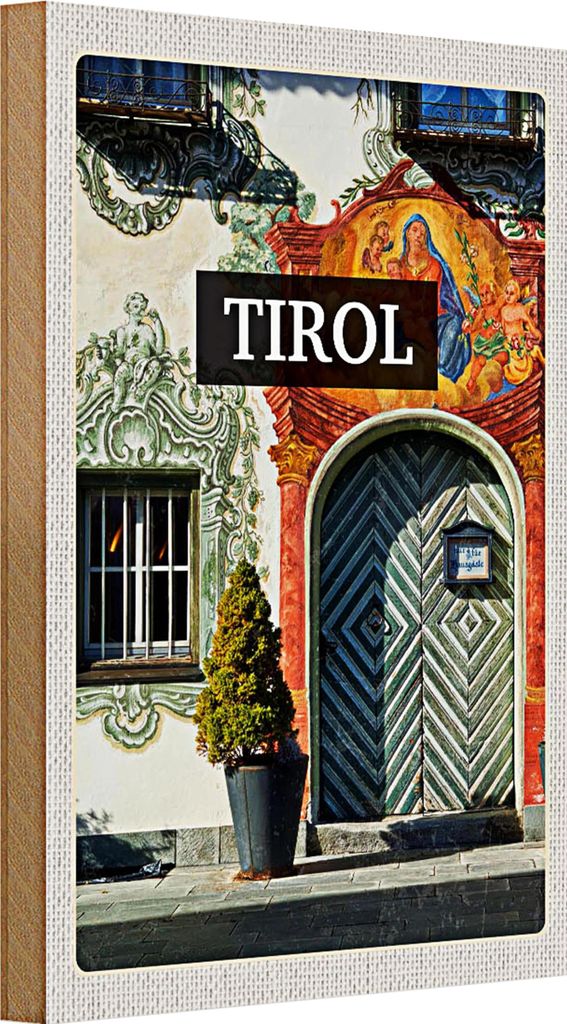 Holzschild Reise 20x30cm Tirol Gebäude Kunst Jesus Christus