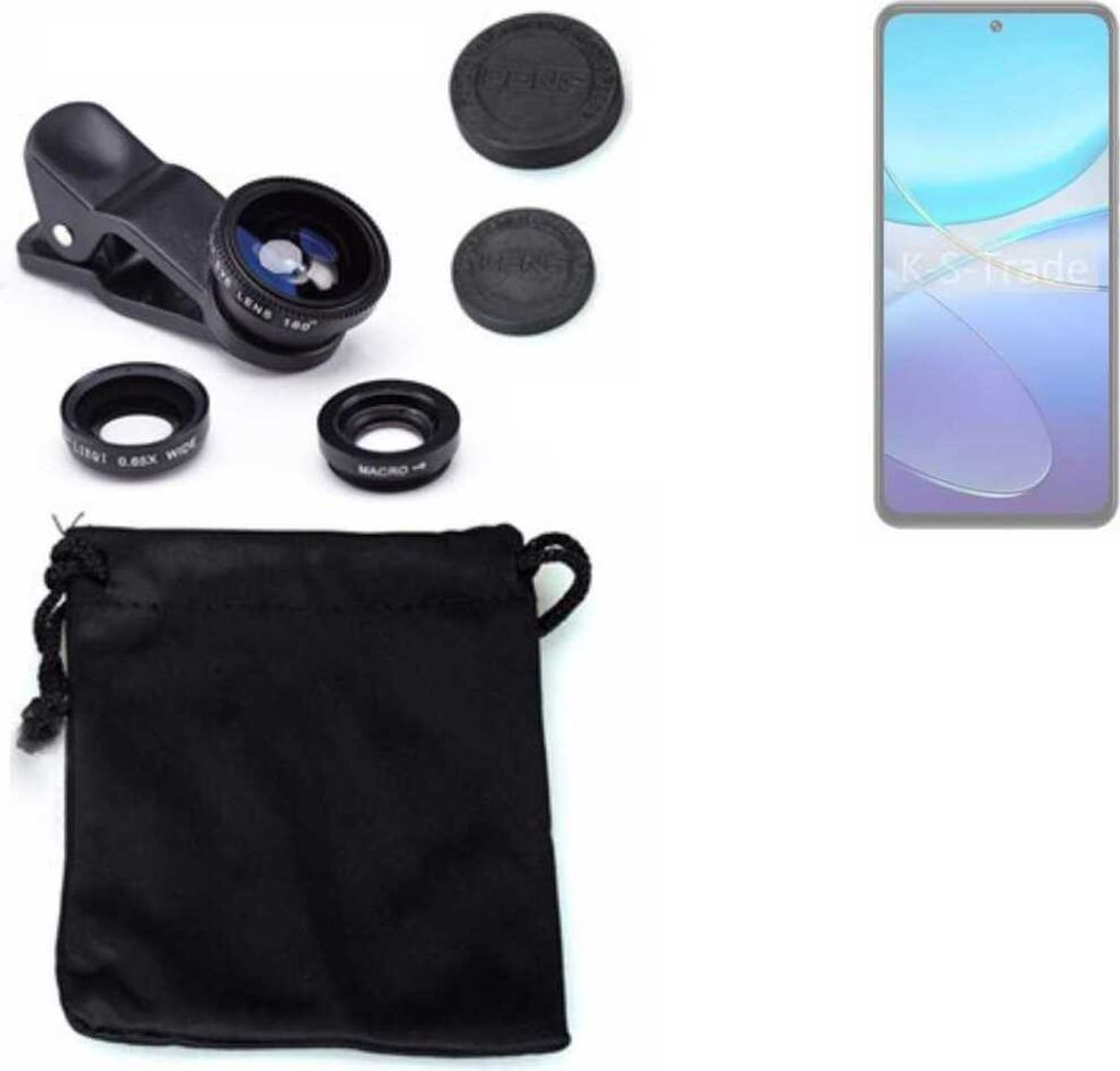 K-S-Trade Smartphone Kamera Linsen Set Kompatibel mit Vivo Y100 4G 3in1 Clip-On Kamera Adapter Macro Weitwinkel FishEye Fischauge Objektiv Linse