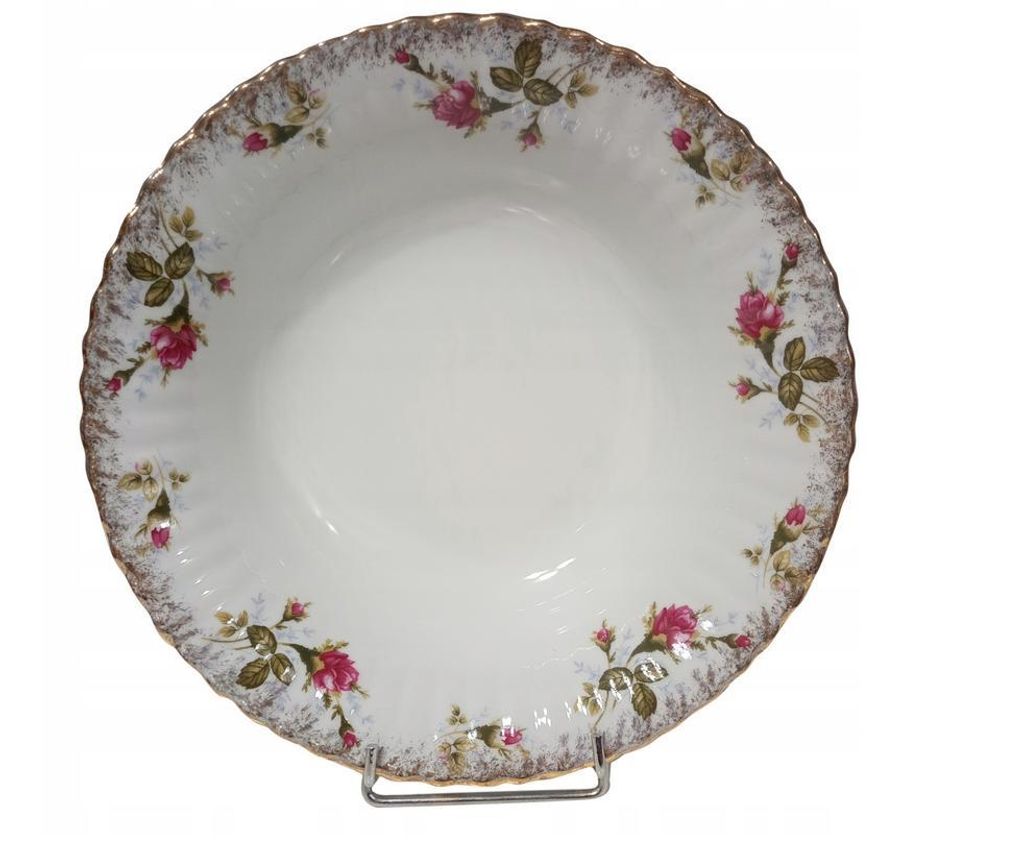 Chodzieź Iwona Salatschüssel 26 cm – Echtes Porzellan mit Rosen-Nachbildung & Goldrand – Handbemalt mit Flüssiggold – Klassische Serviersc...