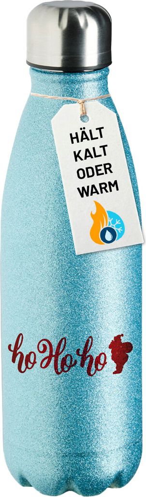 Huuraa Trinkflasche Ho Ho Ho Weihnachtsmann 500ml Blue Edelstahl Wasserflasche Trinkflasche Geschenkidee