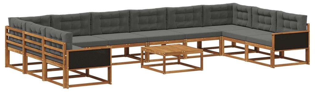 vidaXL Outdoor-Sofagarnitur mit Kissen 11 pcs Natur und Anthrazit