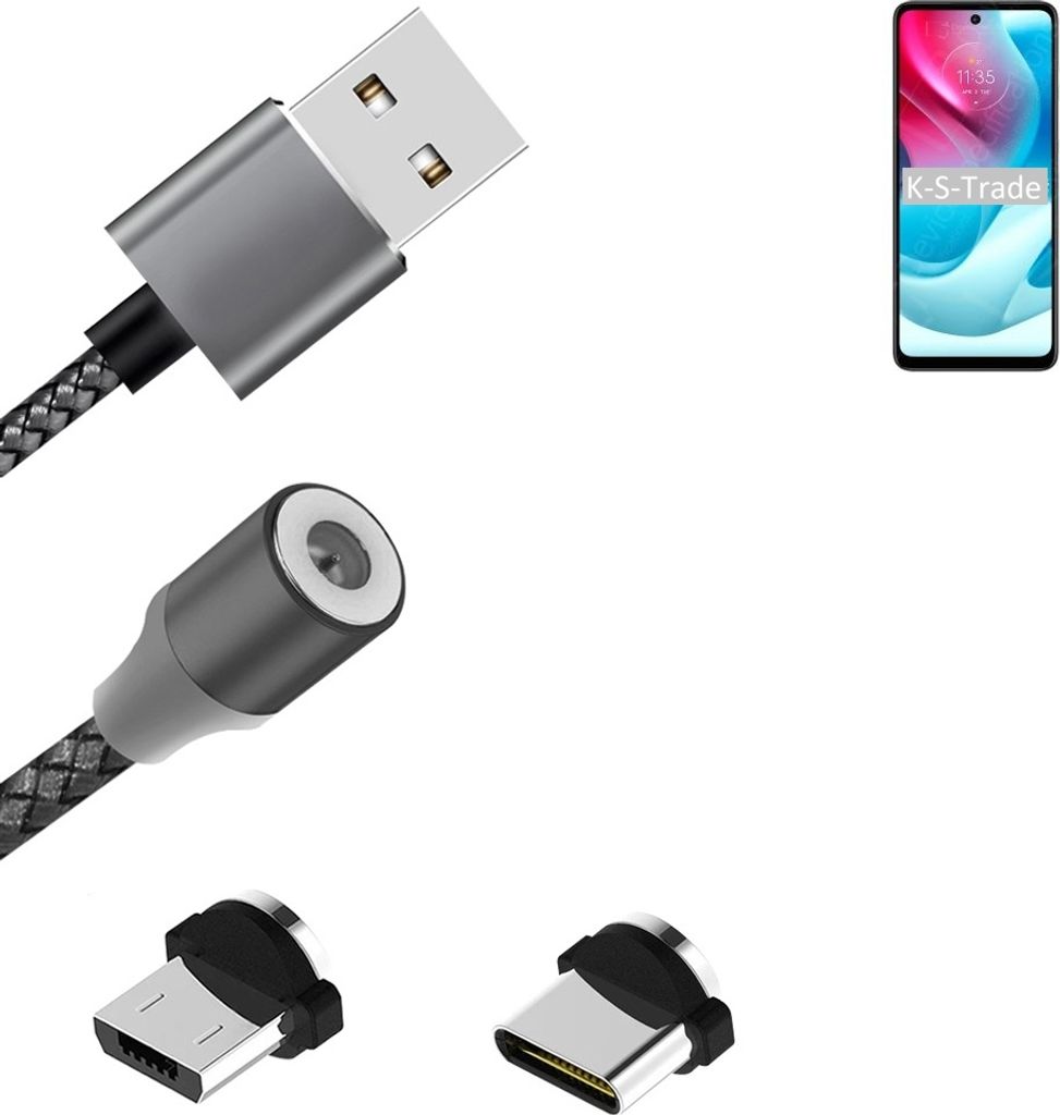 K-S-Trade Hochwertiges Magnet-Lade-kabel Sync-Kabel Daten-Kabel für Motorola Moto G60S mit USB-Typ-C-Anschluss und Micro-USB-Anschluss 2A bis zu