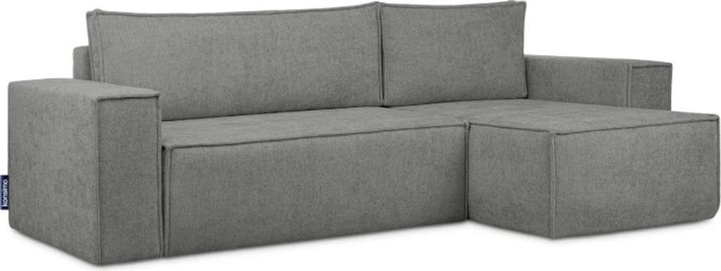 KONSIMO Rechte/Linke Ecksofa mit Schlaffunktion mit Armlehnen "NAPI II", Grau, geflochtener Stoff, Modern, 262x89x148 cm