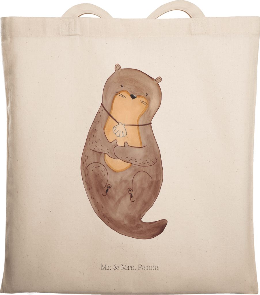 Mr. & Mrs. Panda Tote Bag Otter Muschel - Transparent - Geschenk, Einkaufstasche, Süß, dokumententasche, Uni Tasche, Stoffbeutel, Jutebeutel, See...