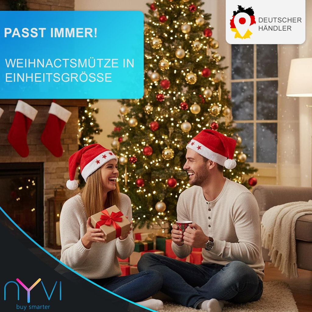 Weihnachtsmütze mit 5 blinkenden LED Sternen - Produktbild 