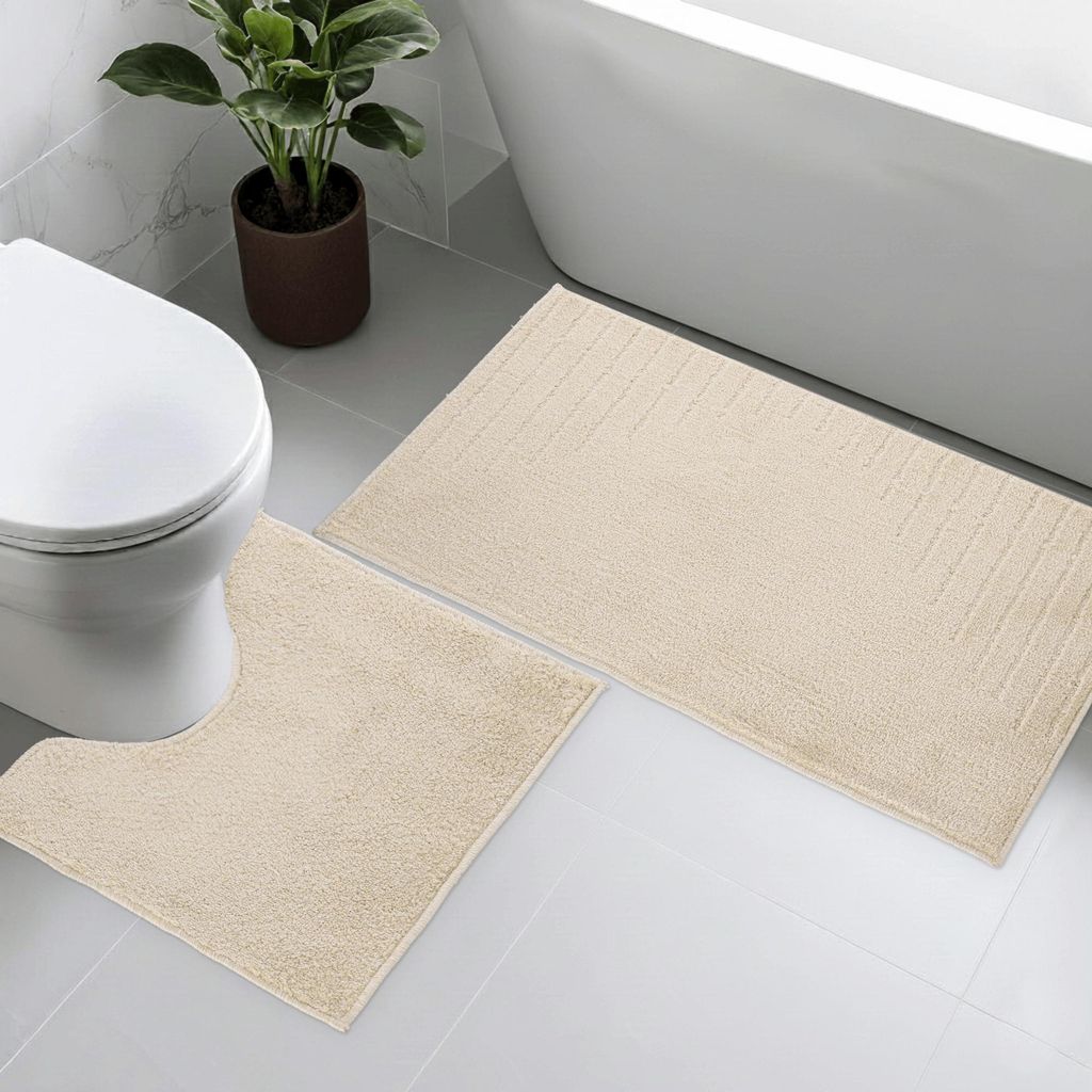 Dariana Badematten Set 2-teilig Joy 57x100 cm + 57x50 cm Milchfarben Abstraktion - Rutschfeste Badezimmerteppiche inkl. WC-Vorleger
