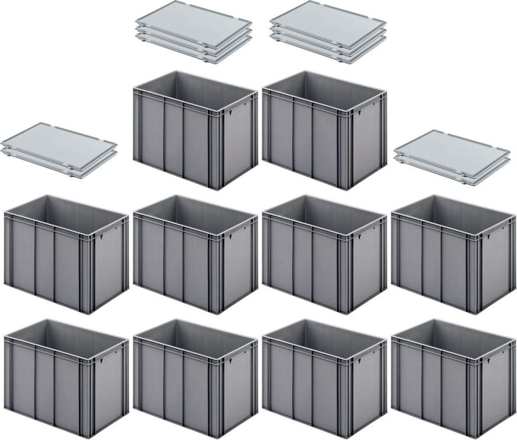 SuperSparSet 10x Eurobehälter mit geschlossenem Griff und Scharnierdeckel | HxBxT 42x40x60cm | 70 Liter | Grau | Eurobox, Transportbox, Transportb...