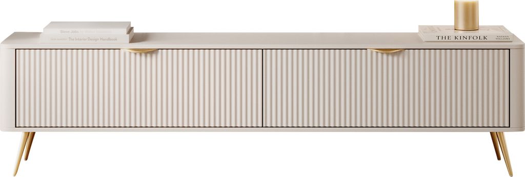 MIRJAN24 TV-Lowboard Lante 200 2D, TV-Schrank mit zwei Klappen, Metallfüße und Aluminiumgriffe (Farbe: Beige)