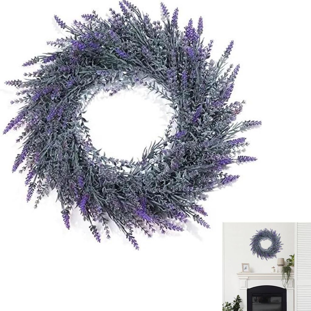 Lavendel Türkranz 48 cm,Dekorativer Ganzjahreskranz aus Kunststoff, Frühlingsdeko Türkranz für Haustür, Wohnzimmer, Garten, Bauernhaus und Hot...