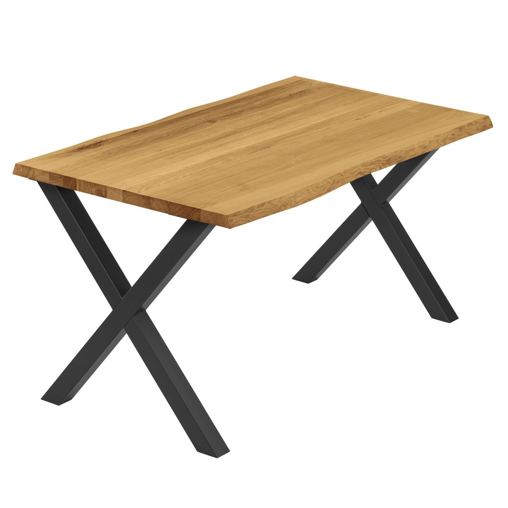 LAMO Manufaktur Esstisch Küchentisch Schreibtisch Couchtisch aus Massivholz, mit Baumkante 120x80x76 cm (AxBxH), Design, Rustikal / Schwarz, LEB-0...