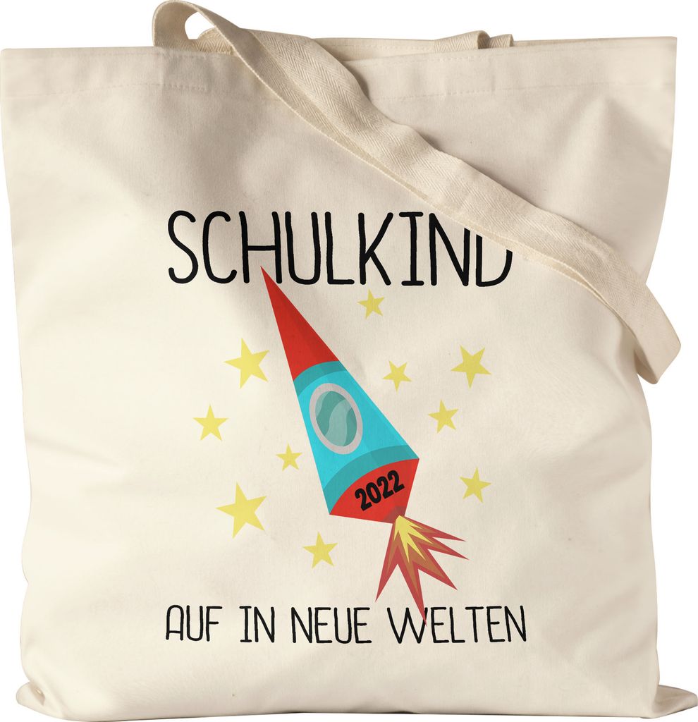 Schulkind Auf In Neue Welten 2022 Jutebeutel Stoffbeutel Canvas Einschulungstüte Rakete Sterne Grundschule 1. Klasse