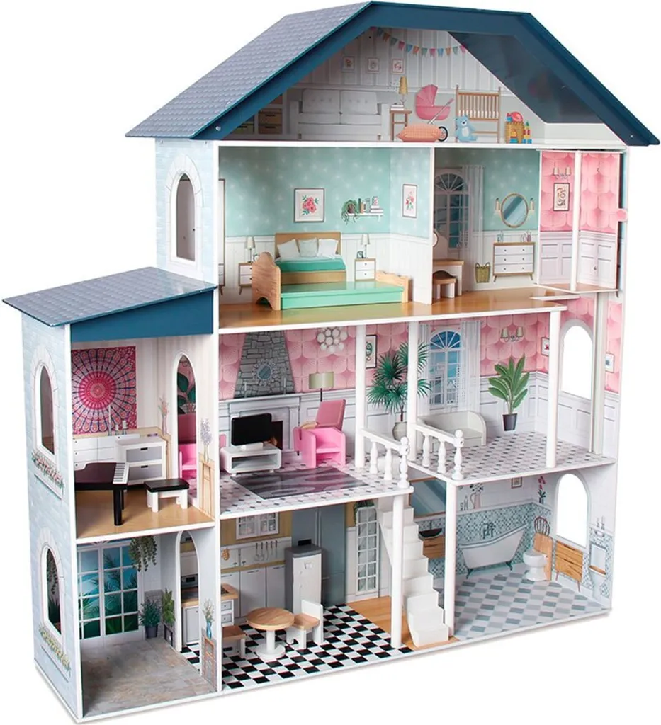 Maison de poupées en bois Tachan à 4 étages pour enfants 120cm de haut